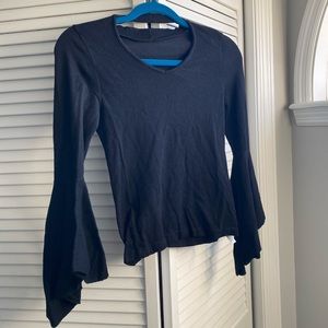 Black stretchy thick material top with flared sleeves